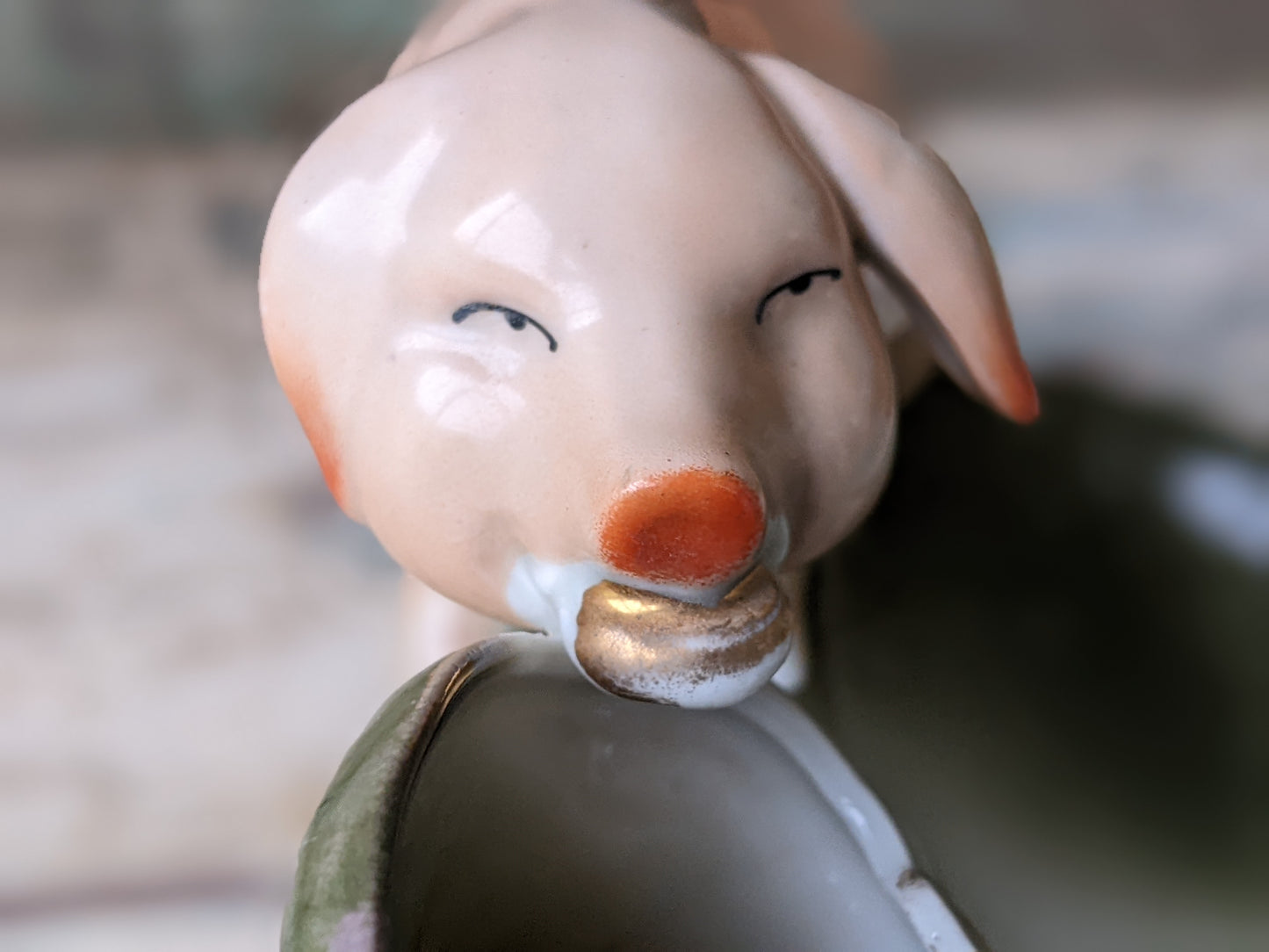 1890s - 1910s Pig Fairing German Hand-painted Porcelain Toothpick Trinket Dish !! Rare Amazing Vintage Gifts & Collectibles