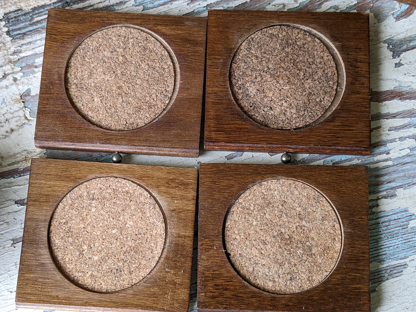 1960s Walnut Cork Coasters by Price Imports Taiwan !! Nostalgic Heirloom Vintage Gifts !!