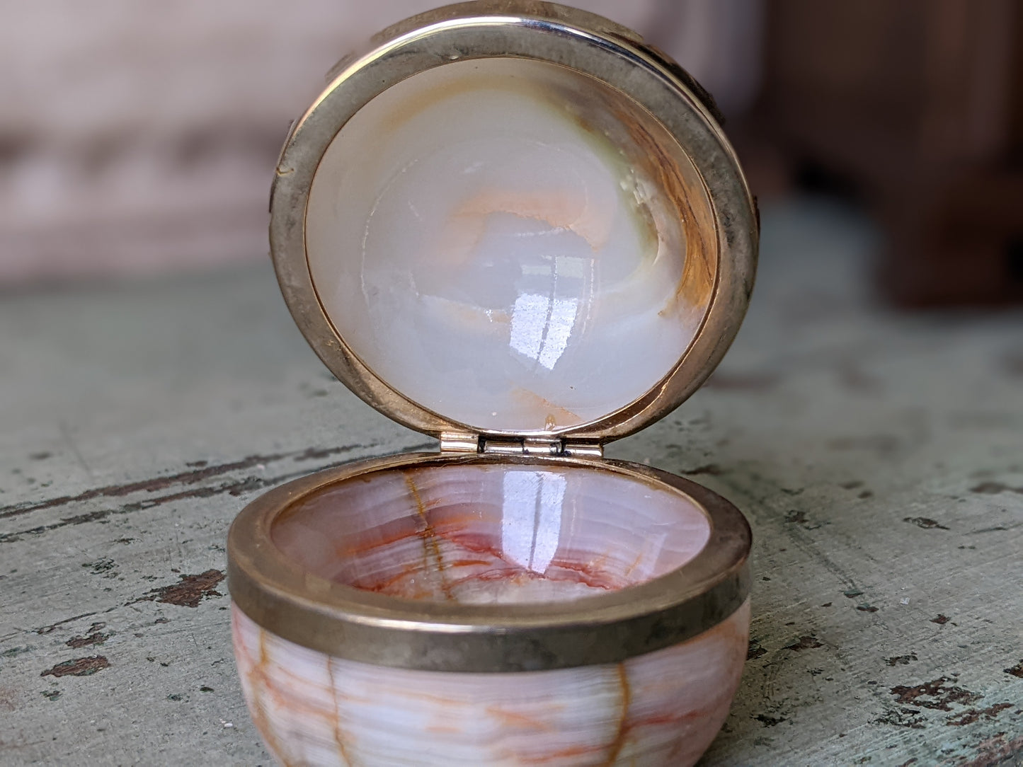 1970s Alabaster Onyx Trinket Box Ring Pot Italy Italian !! Amazing Vintage Gifts & Collectibles