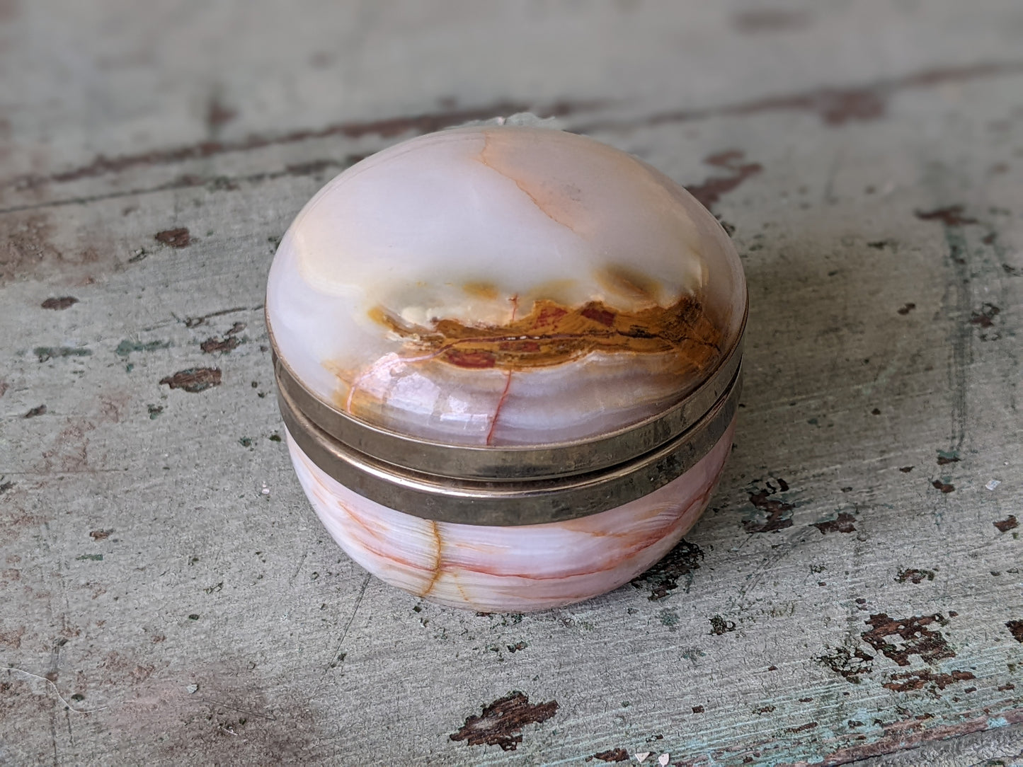 1970s Alabaster Onyx Trinket Box Ring Pot Italy Italian !! Amazing Vintage Gifts & Collectibles