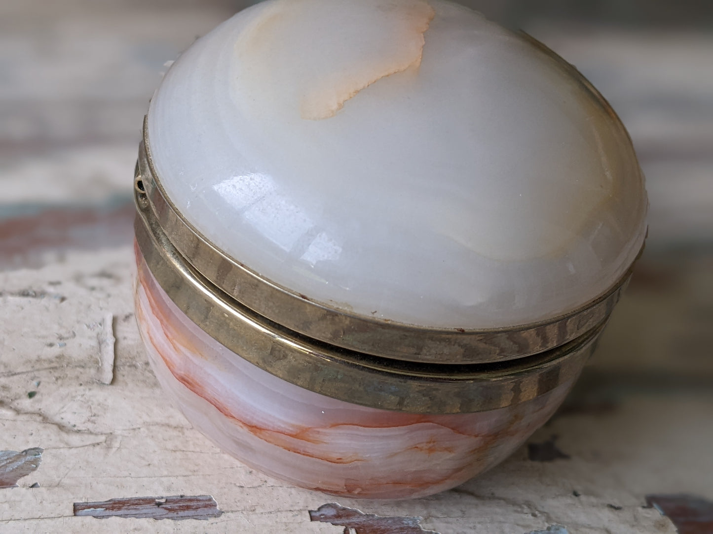 1970s Alabaster Onyx Trinket Box Ring Pot Italy Italian !! Amazing Vintage Gifts & Collectibles
