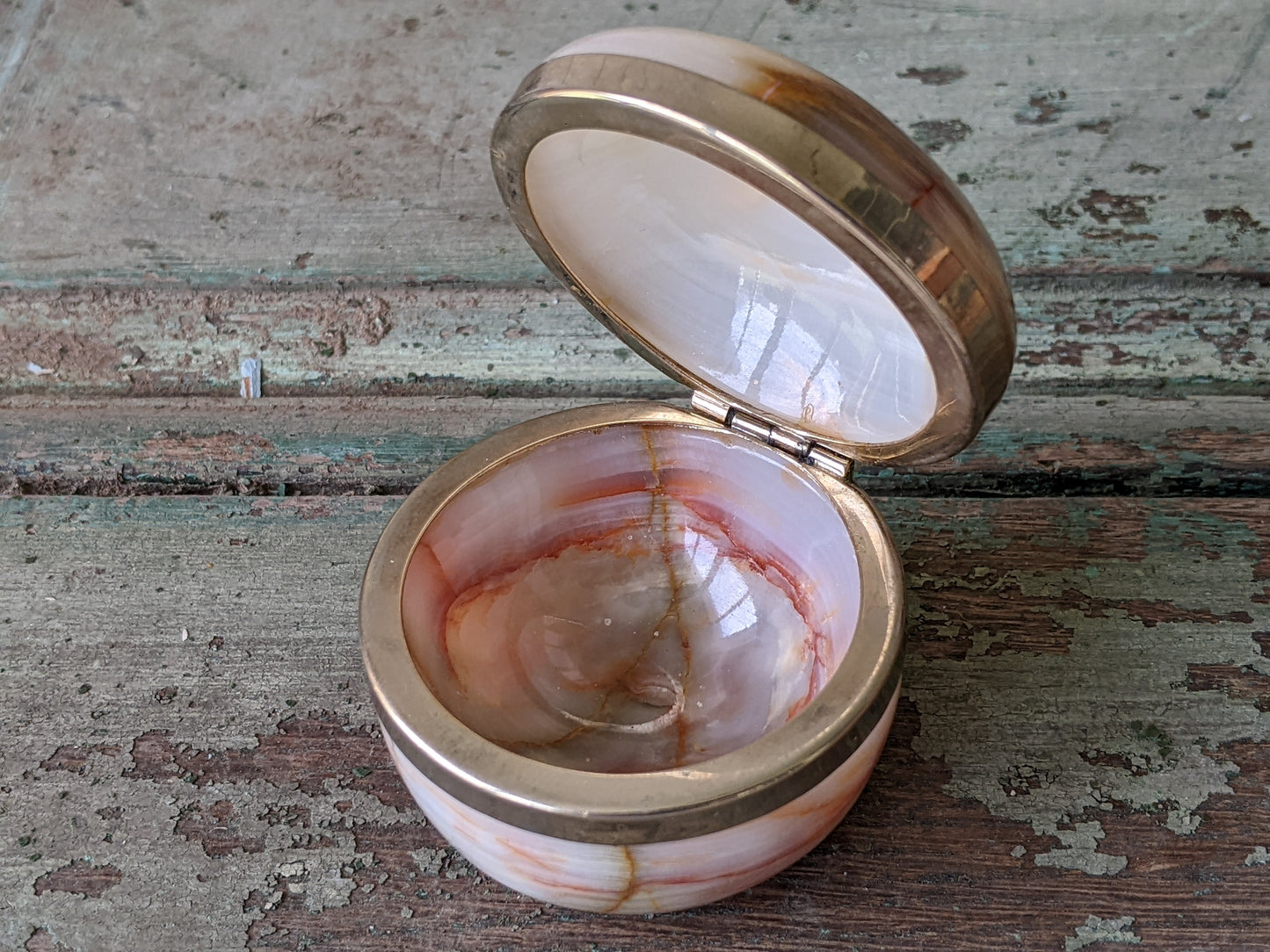 1970s Alabaster Onyx Trinket Box Ring Pot Italy Italian !! Amazing Vintage Gifts & Collectibles