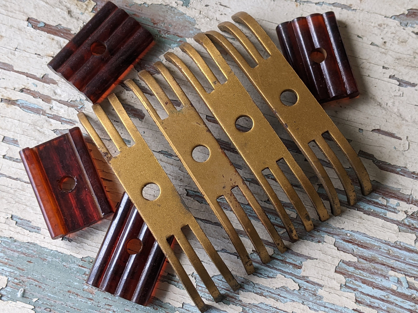 1920s - 1930s !! Ultra-Rare Original !! Salvaged Triband Bakelite Art Deco Drawer Pulls Set of 4 Amazing Apocalyptic Style Vintage Decor !!