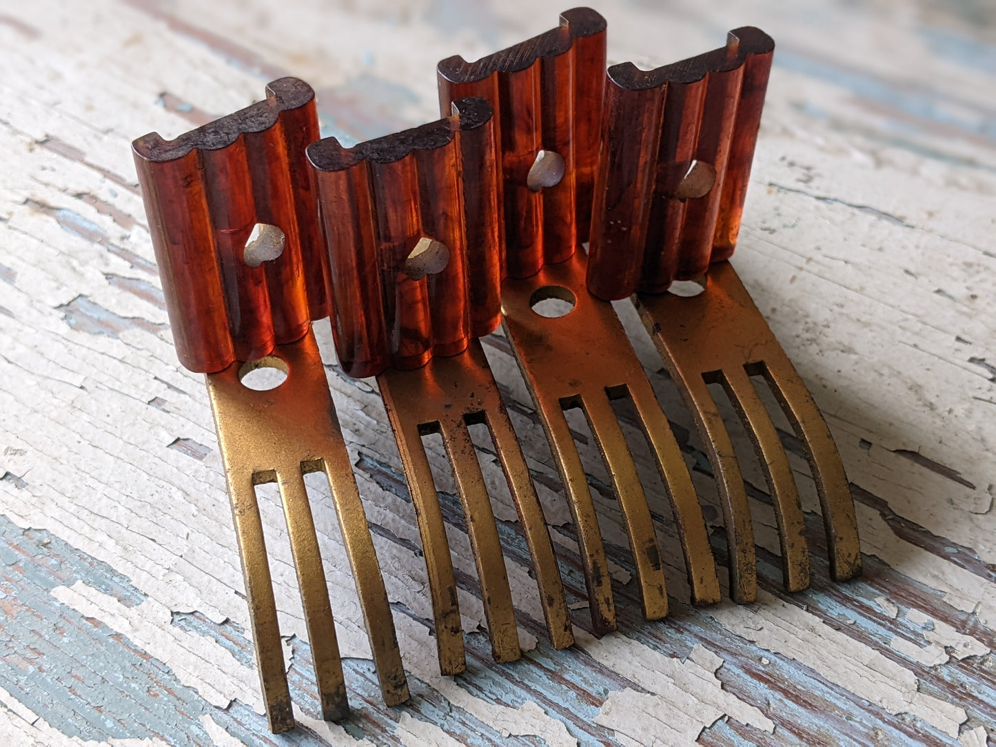 1920s - 1930s !! Ultra-Rare Original !! Salvaged Triband Bakelite Art Deco Drawer Pulls Set of 4 Amazing Apocalyptic Style Vintage Decor !!
