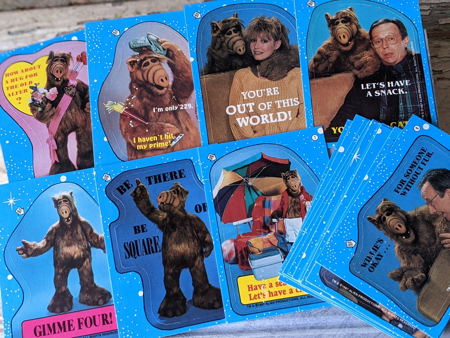 1987 ALF 1st Complete Collection TV Series 69 Cards + 18 Stickers by Topps !! Amazing Vintage Gifts & Collectibles !!