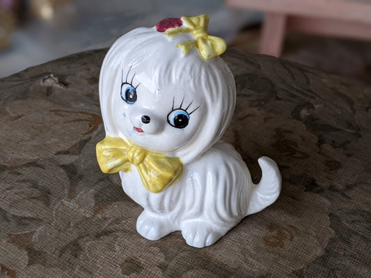 1950s Mr. Toodles Figurine by Lefton Japan Yellow Bow Kitschy Cute !! Fun & Joyful Vintage Gift Ideas !!