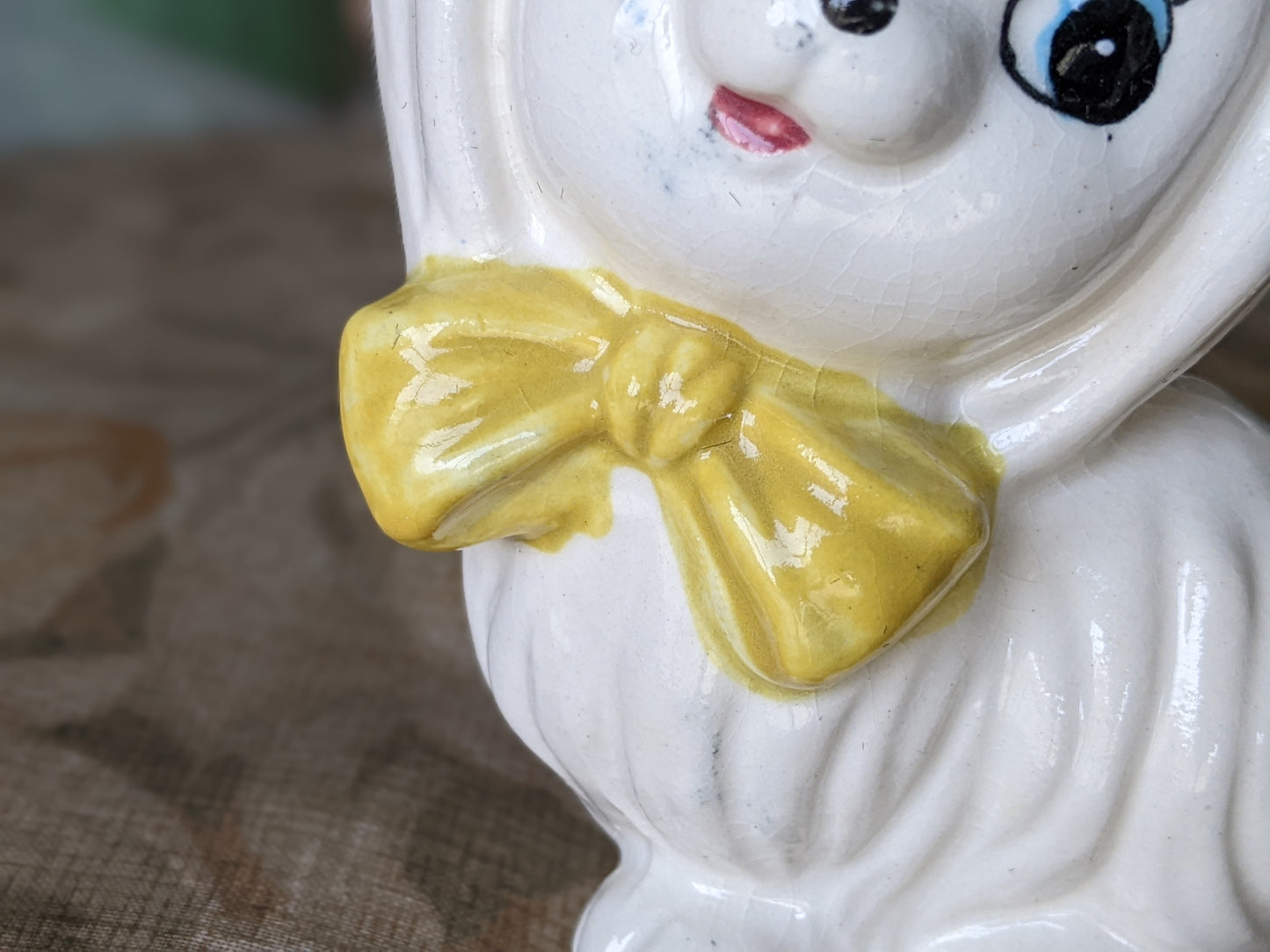 1950s Mr. Toodles Figurine by Lefton Japan Yellow Bow Kitschy Cute !! Fun & Joyful Vintage Gift Ideas !!