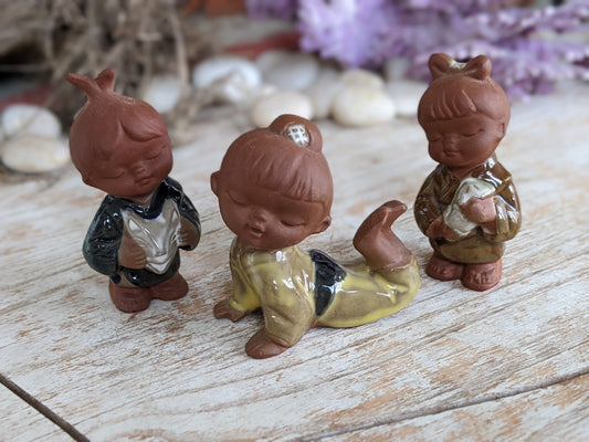 1960s Setomono Stoneware Japanese Festival Kimono Red Clay Figurines !! Amazing History