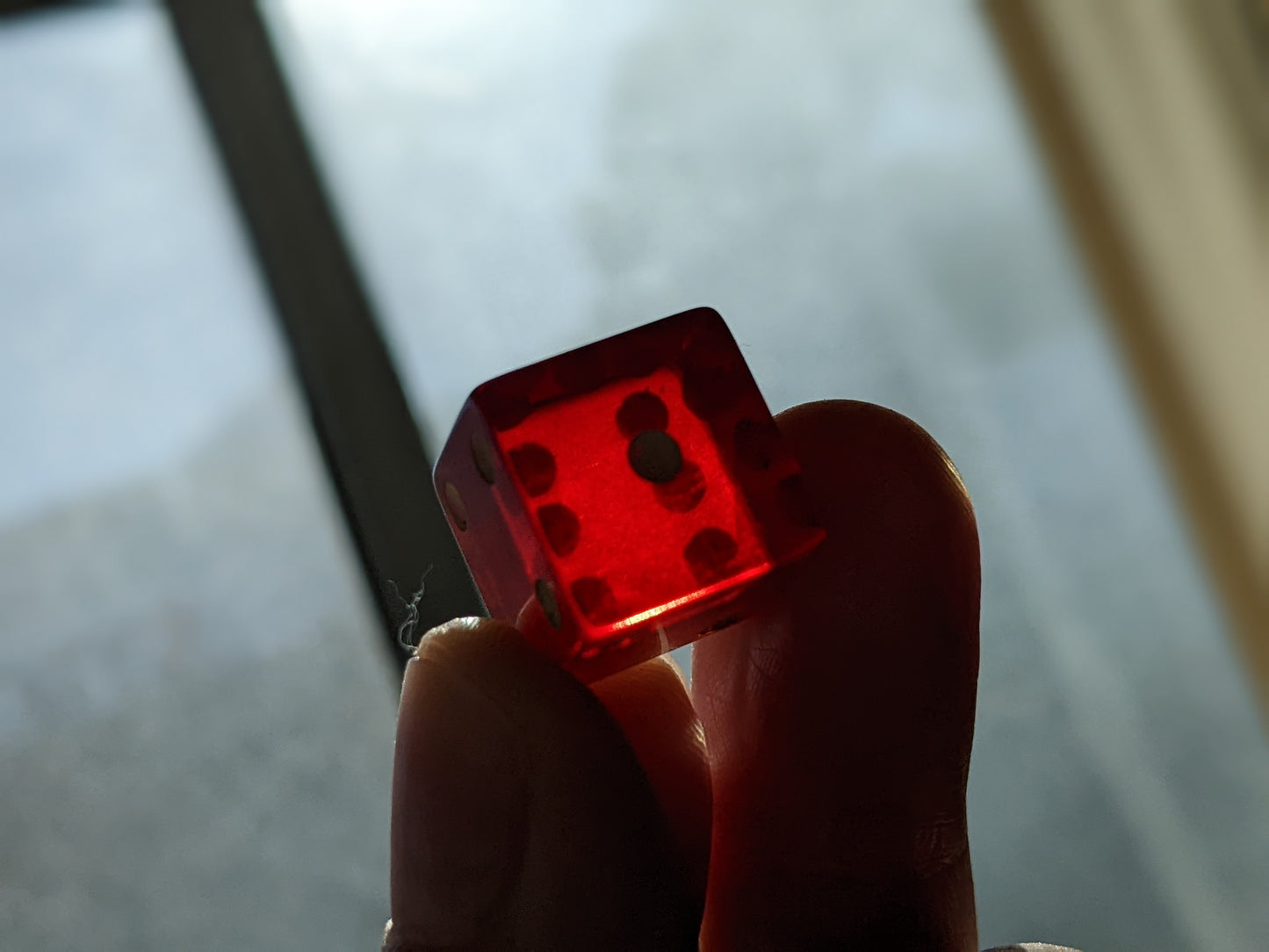 1950s Juicy Cherry Red Bakelite & Butterscotch Dice w Leather Shaker Cup