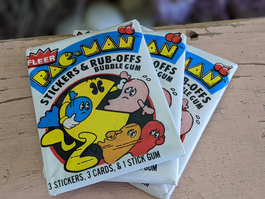 1980 Pac Man Original Sealed Wax Packs w Stickers & Rub-Offs By Fleer Set of 3