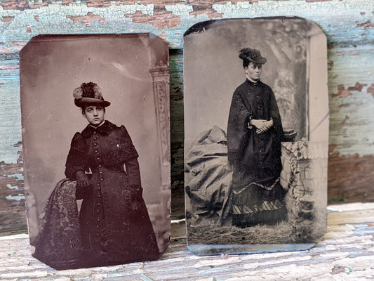 Vintage Tintype Set of 2 Studio Portraits Women