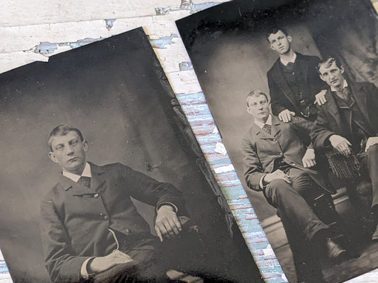 1800's TinType Set Young Man and Group Portraits