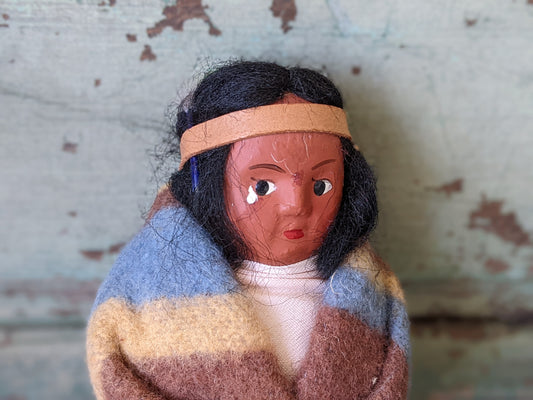 1930s Skookum Doll w Blanket Feather & Moccasins **Nice Condition