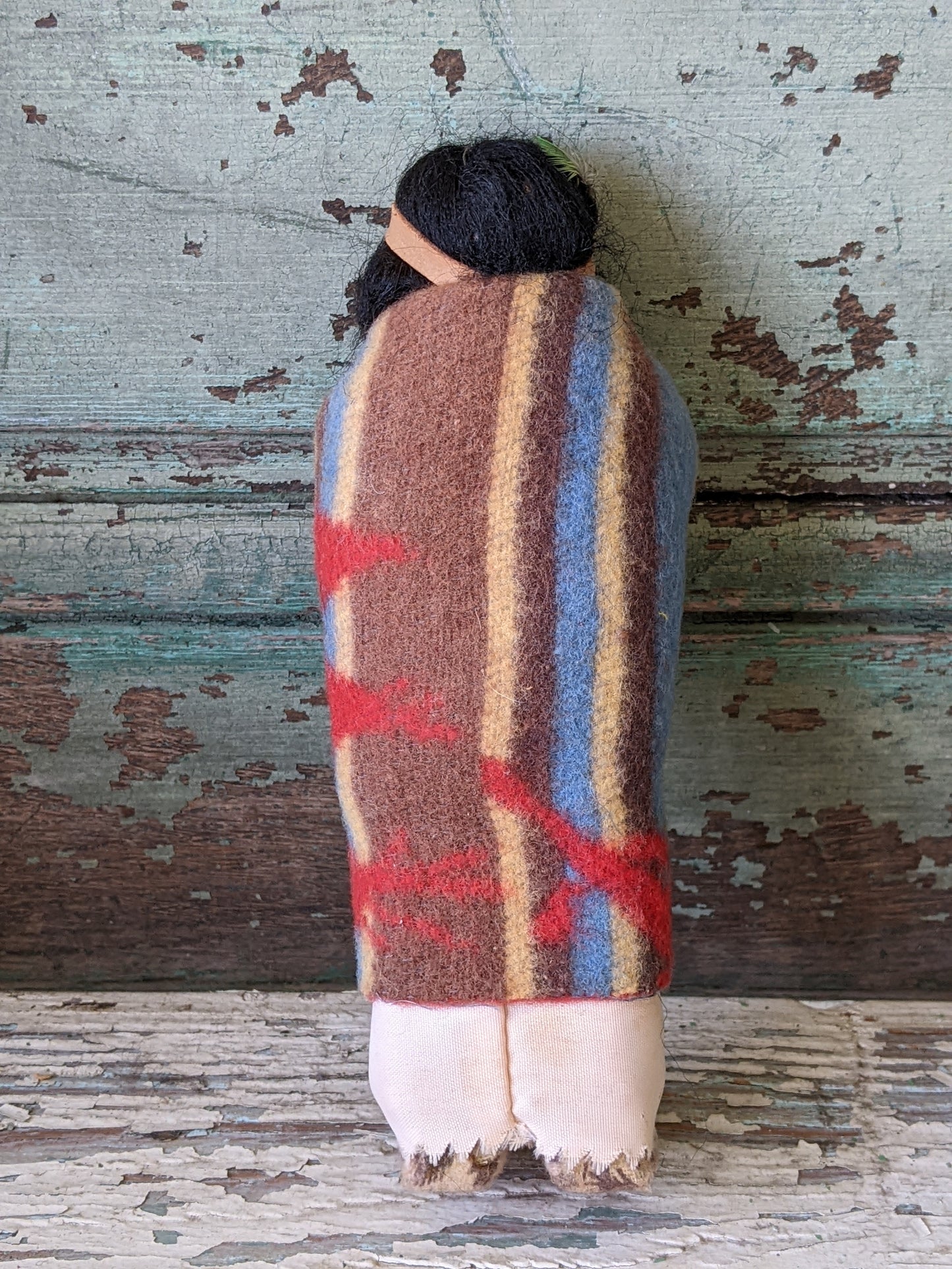 1930s Skookum Doll w Blanket Feather & Moccasins **Nice Condition