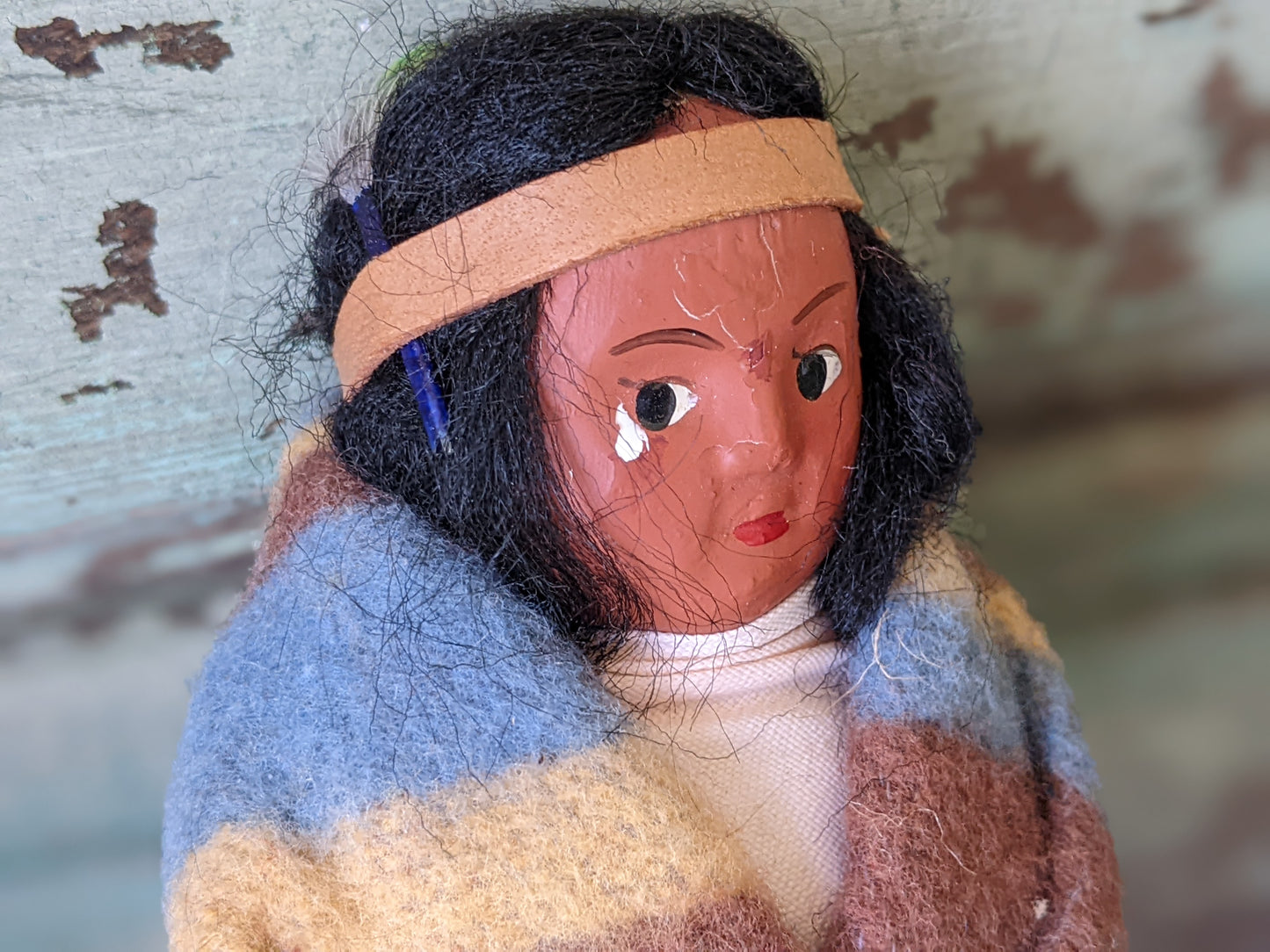 1930s Skookum Doll w Blanket Feather & Moccasins **Nice Condition