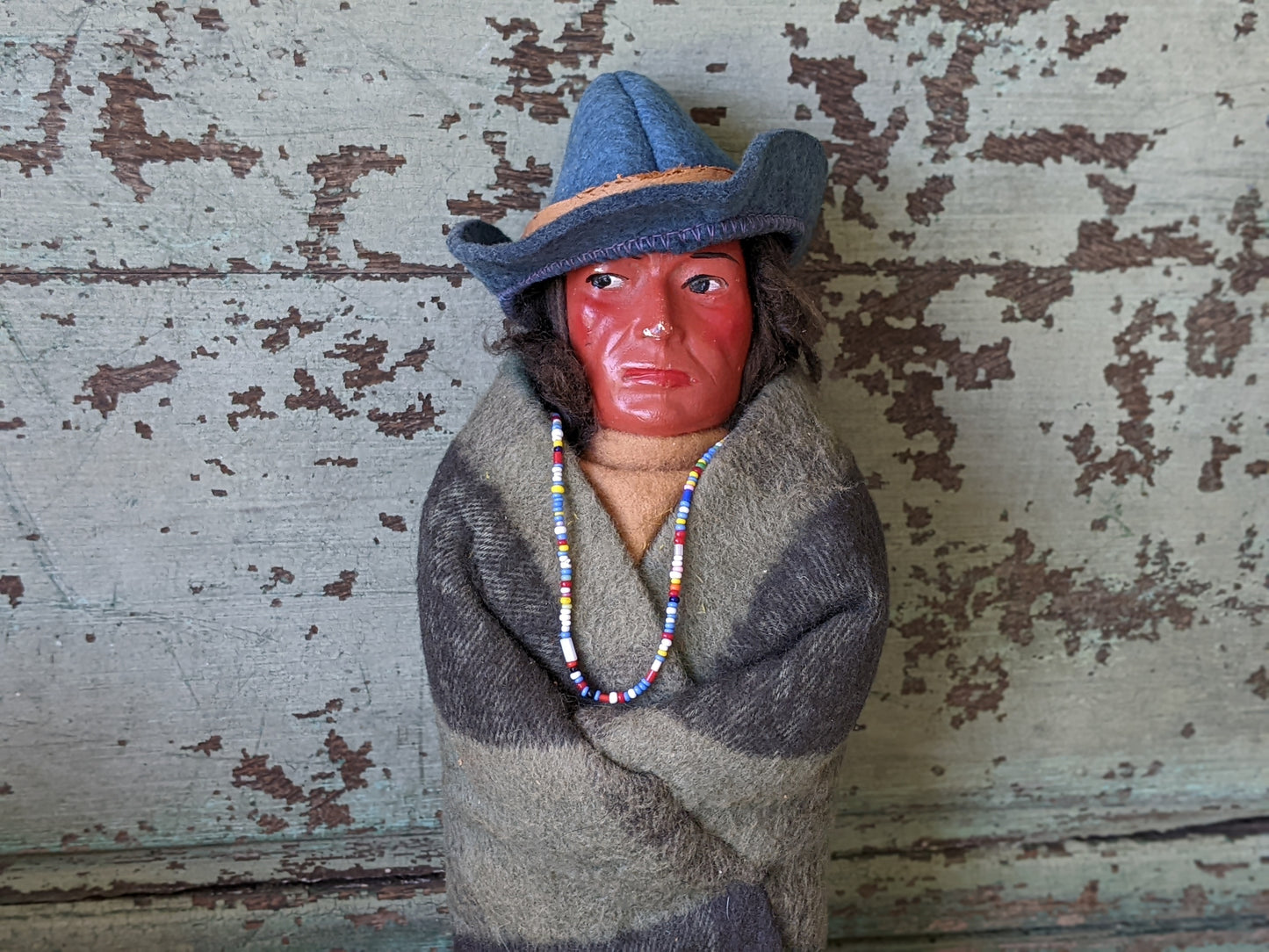 1910s Rare Skookum Doll w Original Leather Moccasins Beads Hat **Awesome!!