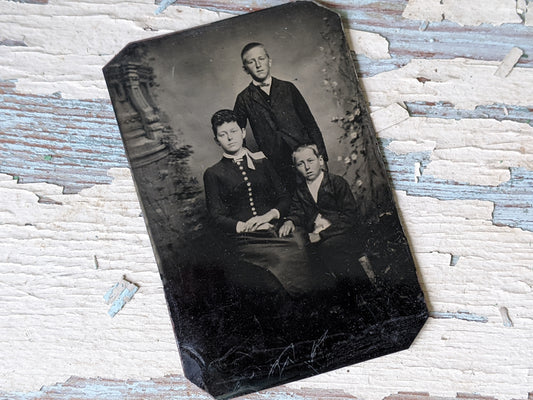 Vintage Tintype Portrait Mother and Sons