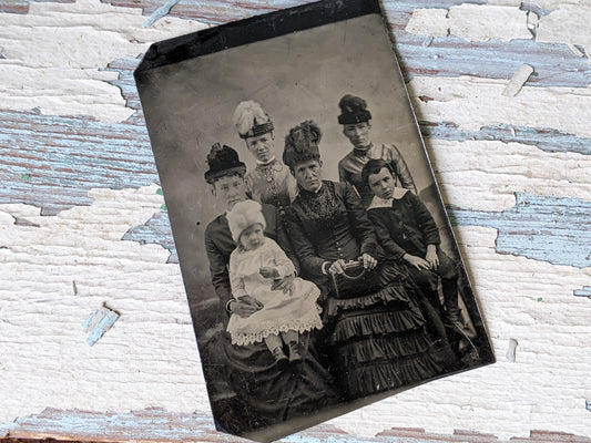 Vintage Tintype Studio Portrait of Womans Group & Children