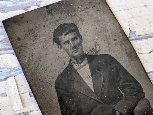 Vintage Tintype Young Mans Studio Portrait