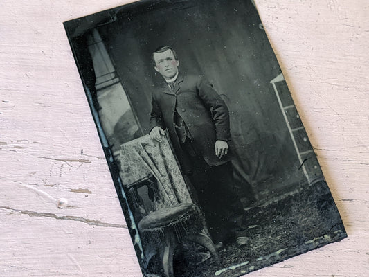 Vintage Tintype Young Mans Studio Portrait