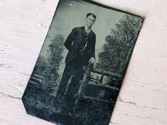 Vintage Tintype Tall Young Man Studio Portrait