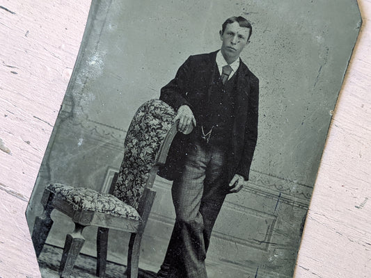 Vintage Tintype Young Man Studio Portrait