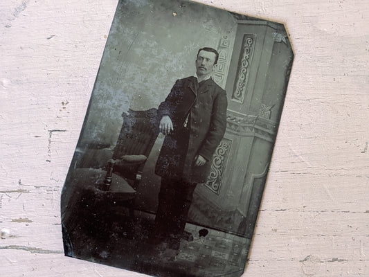 Vintage Tintype Young Man Studio Portrait