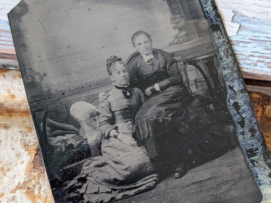 Vintage Tintype Two Womens Studio Portrait