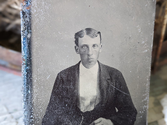 Vintage Tintype Young Mans Studio Portrait