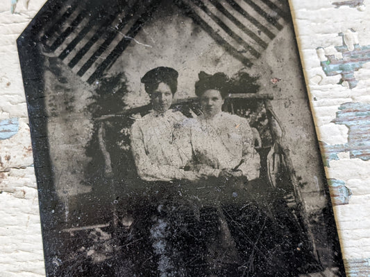 Vintage Tintype Sisters American Flag Studio Portrait