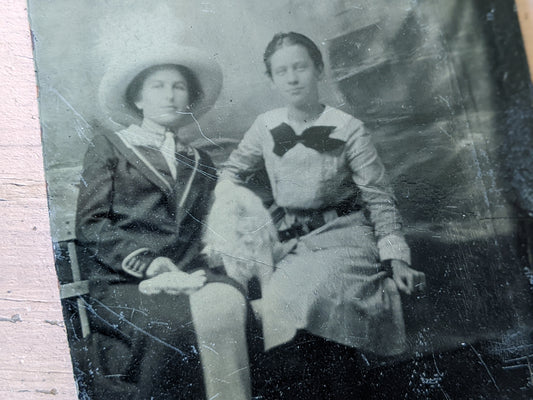 Vintage Tintype Two Women Studio Portrait