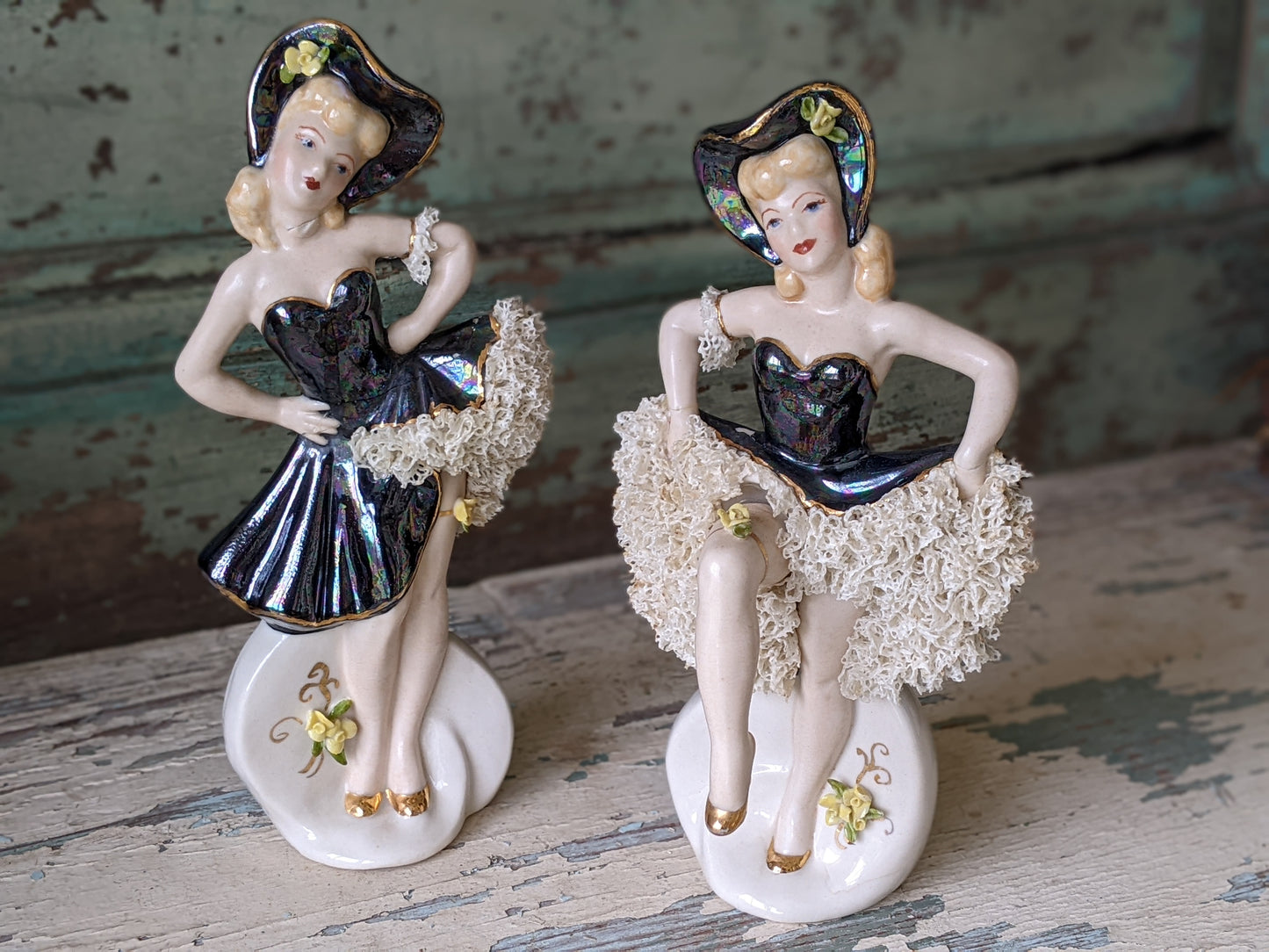 1950s Jamar Mallory **Rare Unmarked Lusterware Figurines Set of 2 **Amazing Find!!