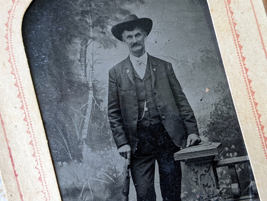 Vintage Tintype Studio Portrait Senior Male Walking Umbrella