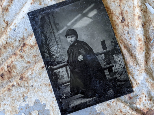 Vintage Tintype Studio Portrait Child In Cape