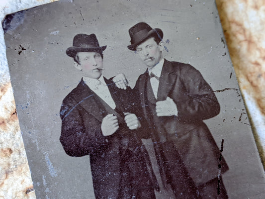 Vintage Tintype Studio Portrait Two Friends / Brothers