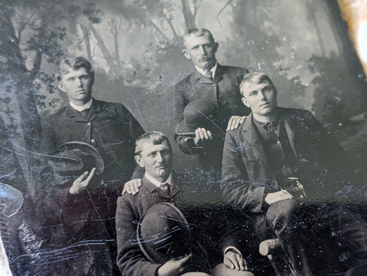 Vintage Tintype Studio Portrait Four Friends Men