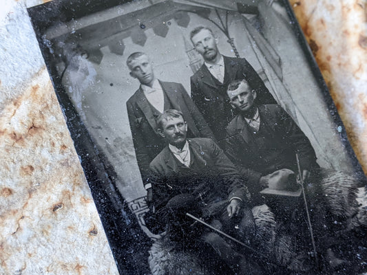 Vintage Tintype Studio Portrait Four Friends