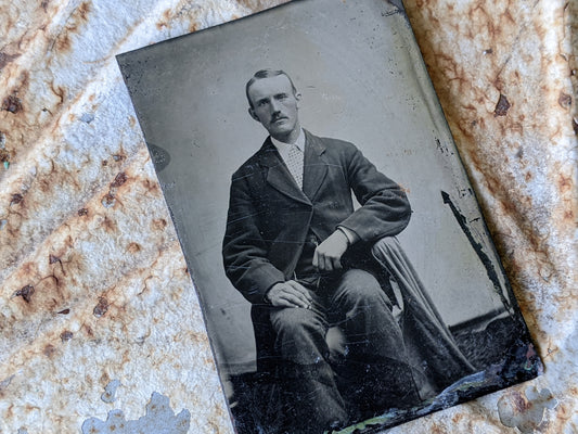 Vintage Tintype Studio Portrait Man In Suit