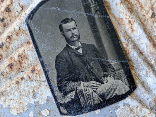 Vintage Tintype Studio Portrait Young Man w Beard