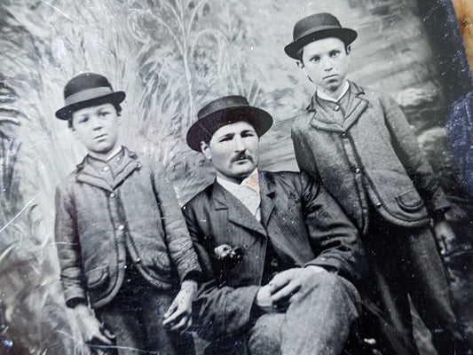 Vintage Tintype Father & Sons **Amazing Snapshot in time!!