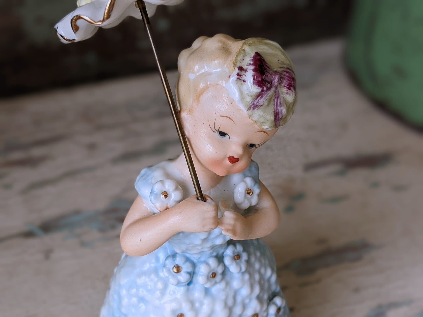 1950s Ardalt Japan Parasol Girl Blue **Hand Painted