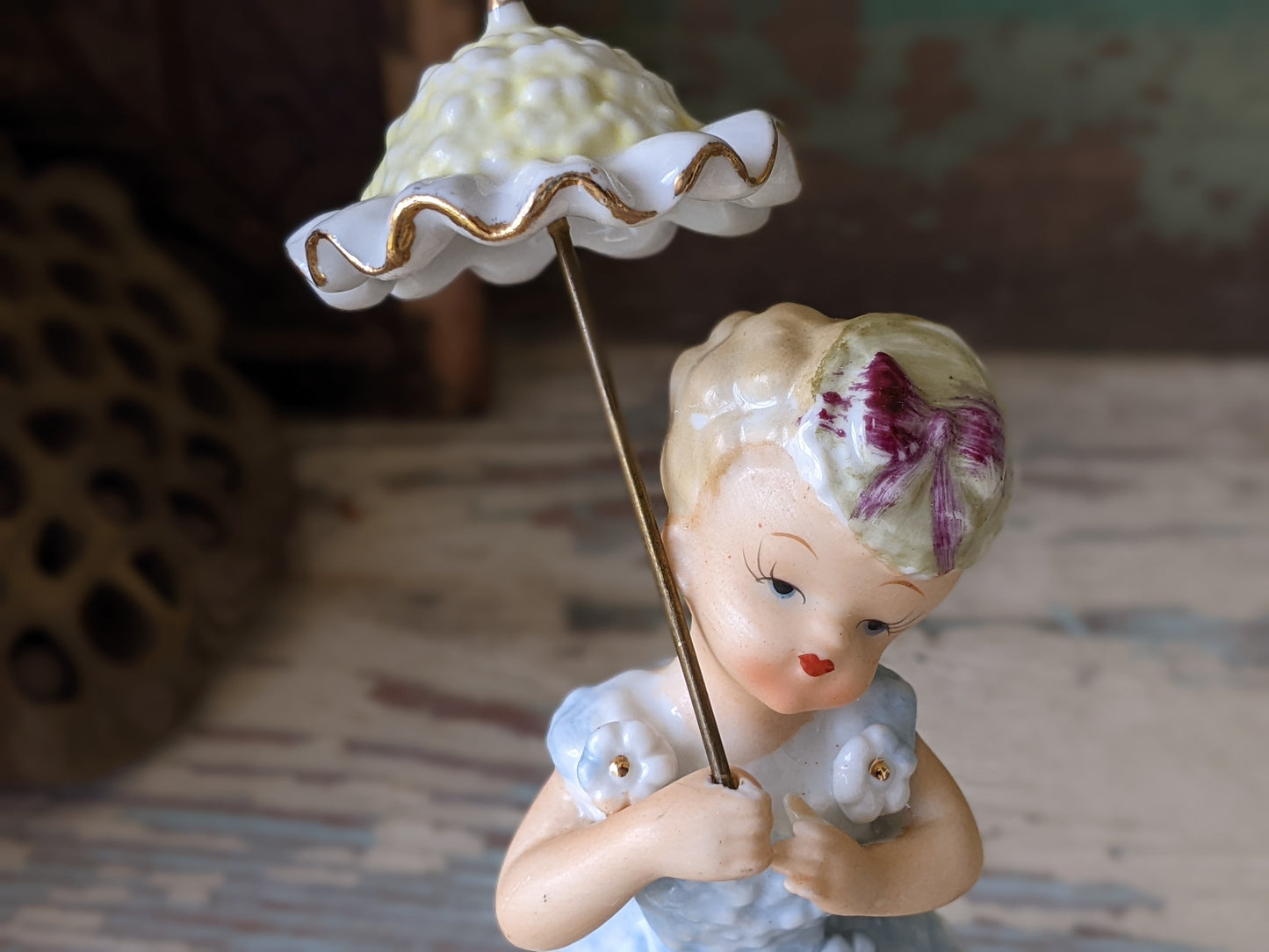 1950s Ardalt Japan Parasol Girl Blue **Hand Painted