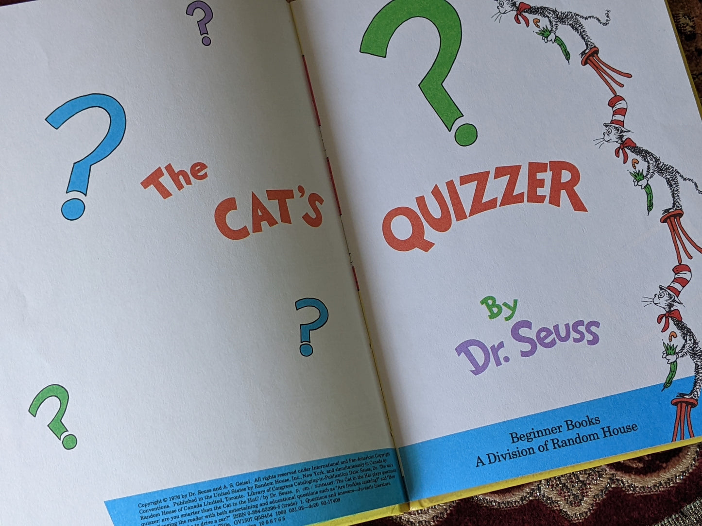 1976 The Cats Quizzer By Dr. Seuss **Original Hardback