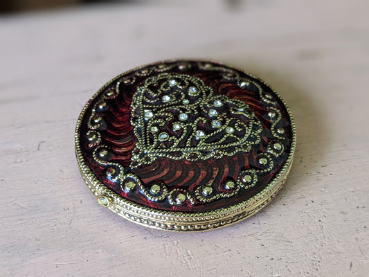 Vintage Monet Guilloché Double Mirror Compact Sparkled Enamel Heart !! Amazing Vintage Gifts !!