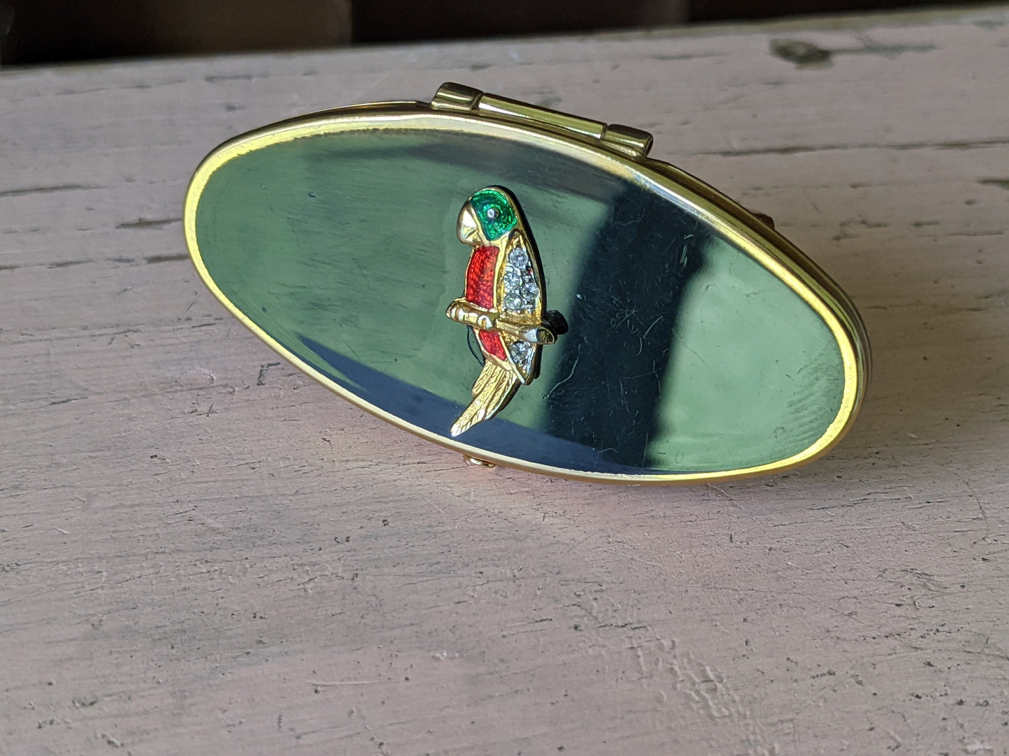 Vintage Parrot Stratton Lipstick Holder Mirror Enamel No. 9304048 !! Beautiful Vintage Gifts !!