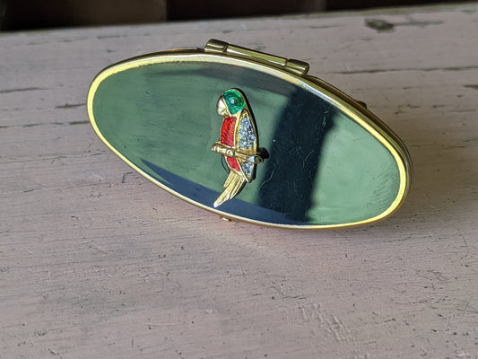 Vintage Parrot Stratton Lipstick Holder Mirror Enamel No. 9304048 !! Beautiful Vintage Gifts !!