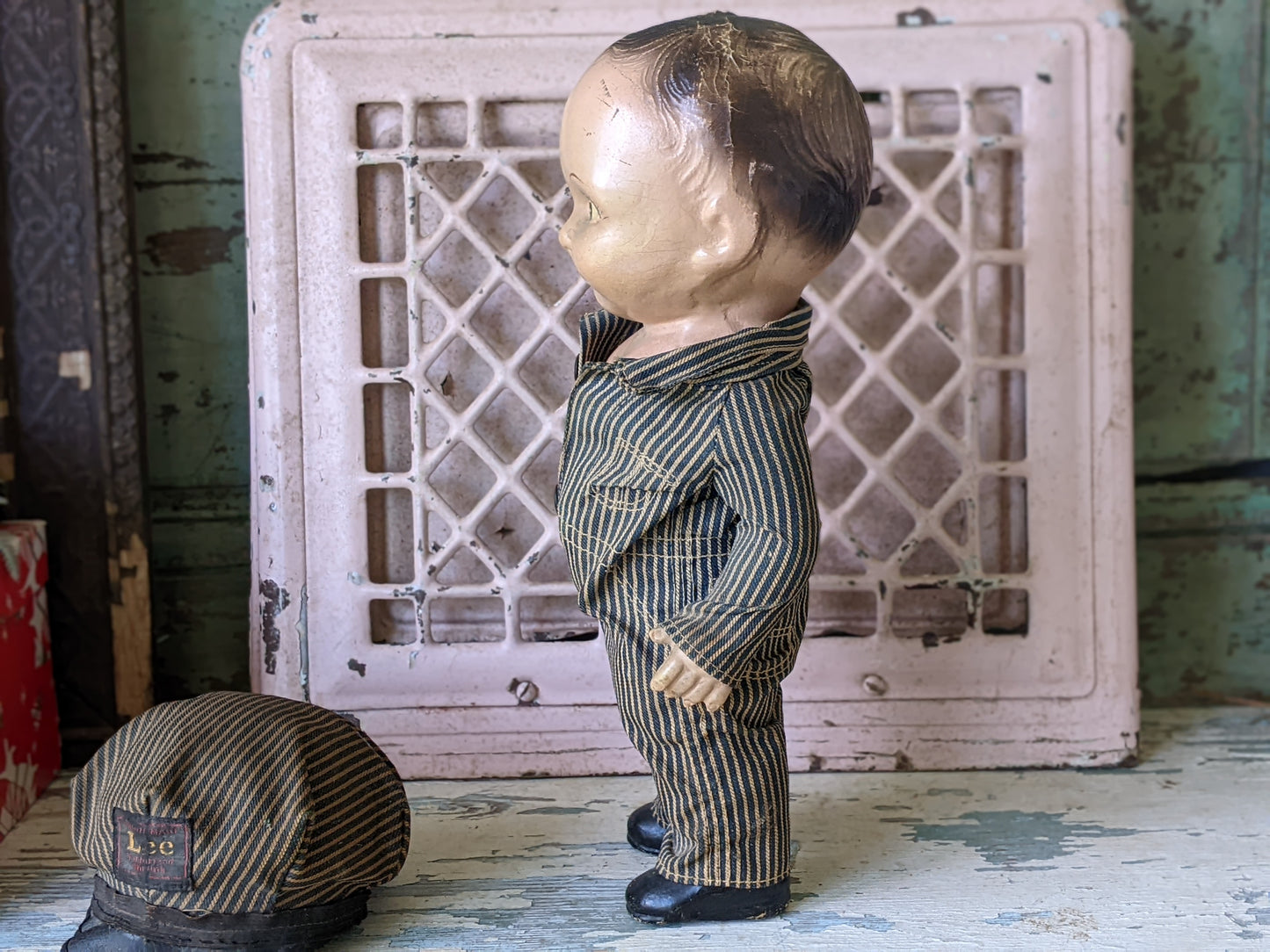 1930s Buddy Lee Doll !! Ultra-Rare Union-Alls V-Shaped Back Seam !! Amazing Advertising Vintage Gifts !!