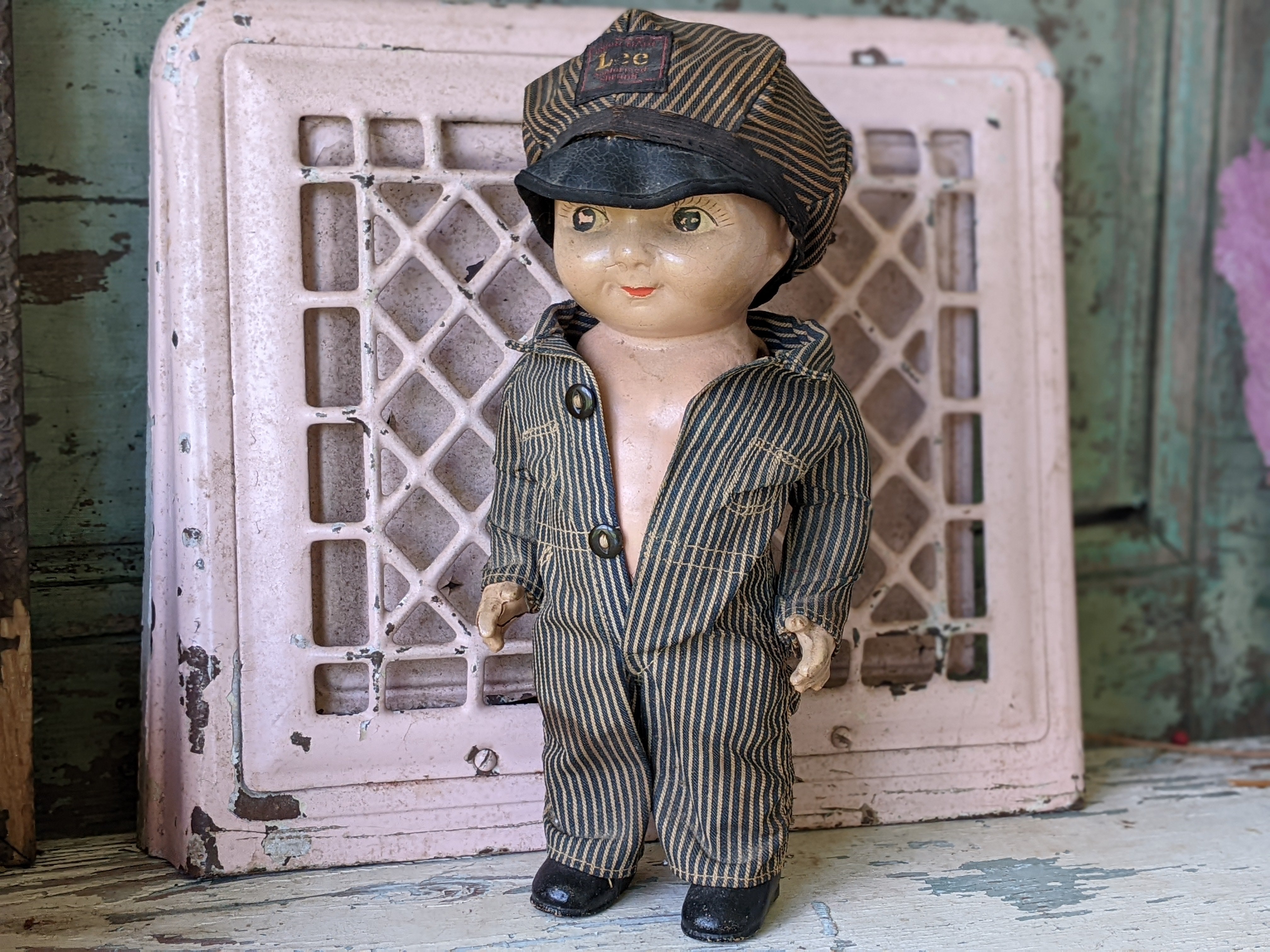 1930s Buddy Lee Doll !! Ultra-Rare Union-Alls V-Shaped Back Seam !! Amazing  Advertising Vintage Gifts !!