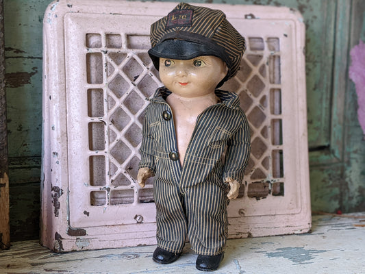 1930s Buddy Lee Doll !! Ultra-Rare Union-Alls V-Shaped Back Seam !! Amazing Advertising Vintage Gifts !!