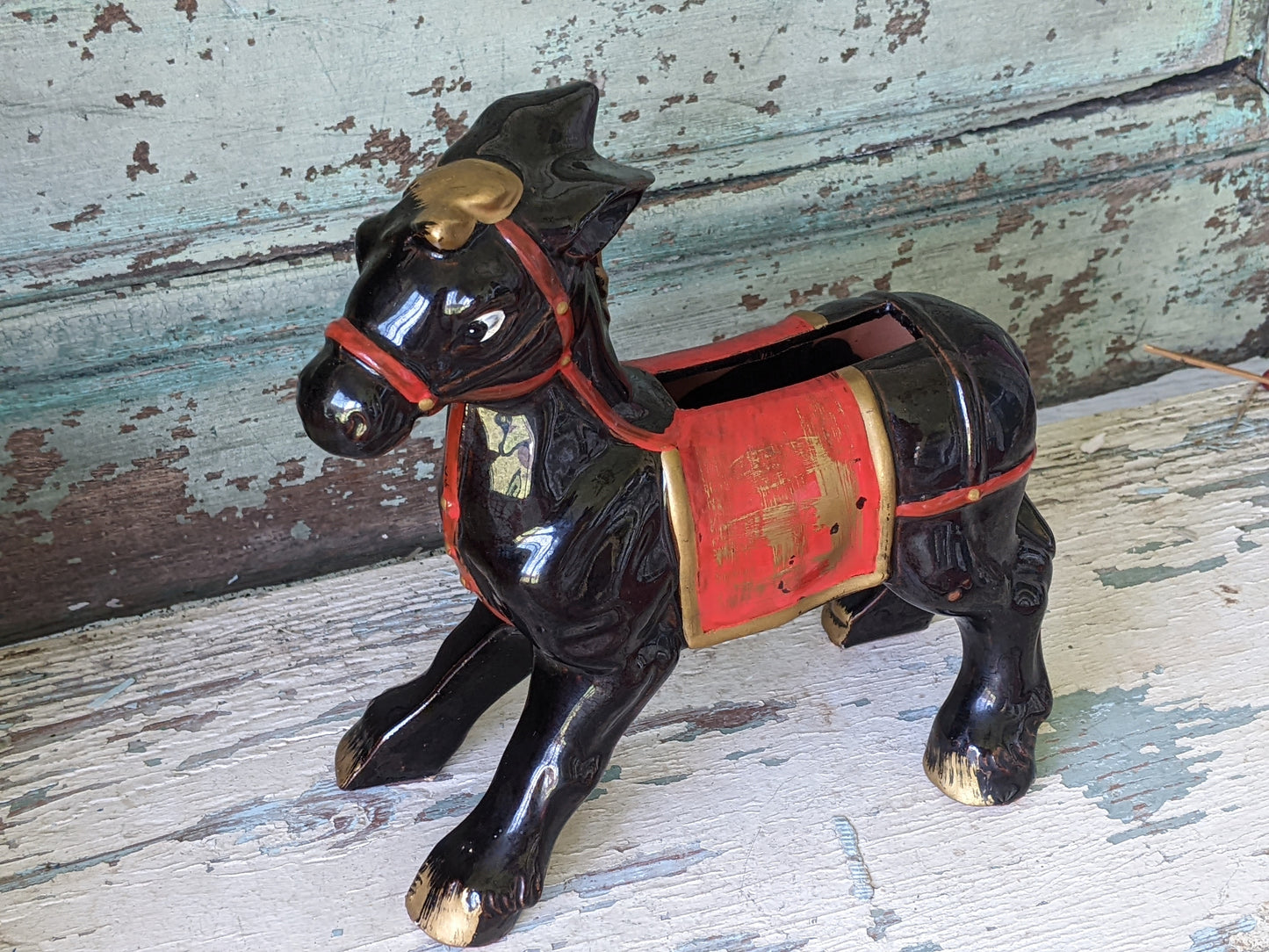 1950s Rare !! Redware Donkey Mule Planter Japan Hand-Painted !! Hard To Find Vintage Gifts !!